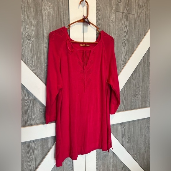 B11.09 NWT Women's Raglan Sleeve Pointelle Sweater Plus Hot Pink 1X - Picture 4 of 7